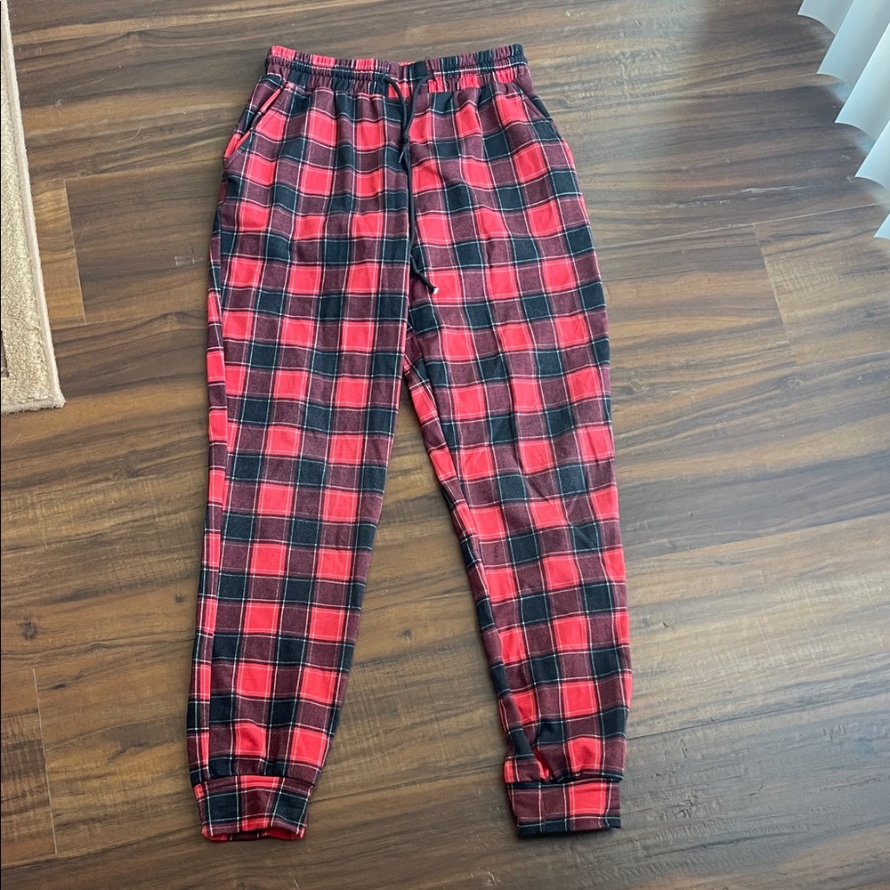 Shosho Red and Black Plaid pajamas PJ Pijamas jogger Pants